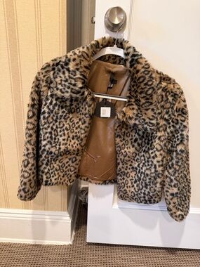 Leopard Print Teddy Jacket - Faux Fur Cropped Coat - Brown